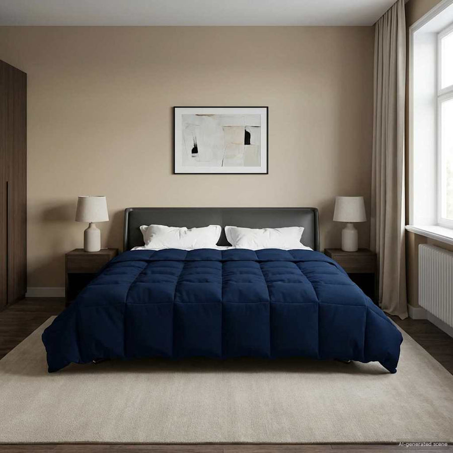 Vol jaar dekbed Gekwilt Donkerblauw 220 x 260 cm Microfiber