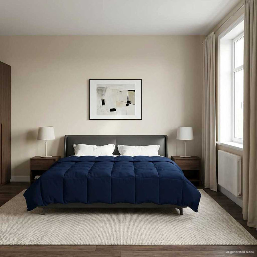 Vol jaar dekbed Gekwilt Donkerblauw 240 x 260 cm Microfiber