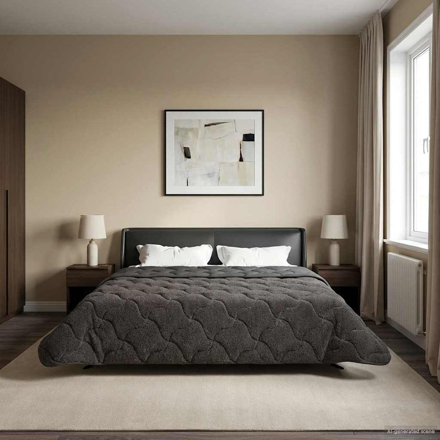 Zomer Dekbed Antraciet 200 x 240 cm Microfiber en Teddy fleece