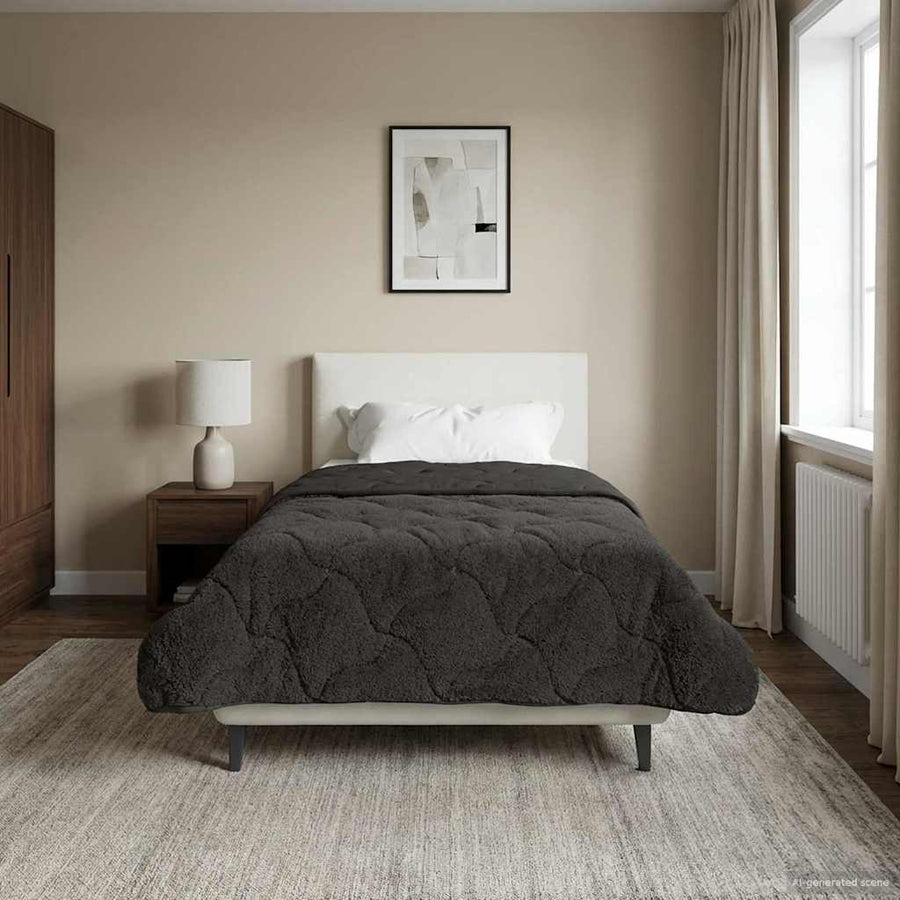 Zomer Dekbed Antraciet 155 x 220 cm Microfiber en Teddy fleece