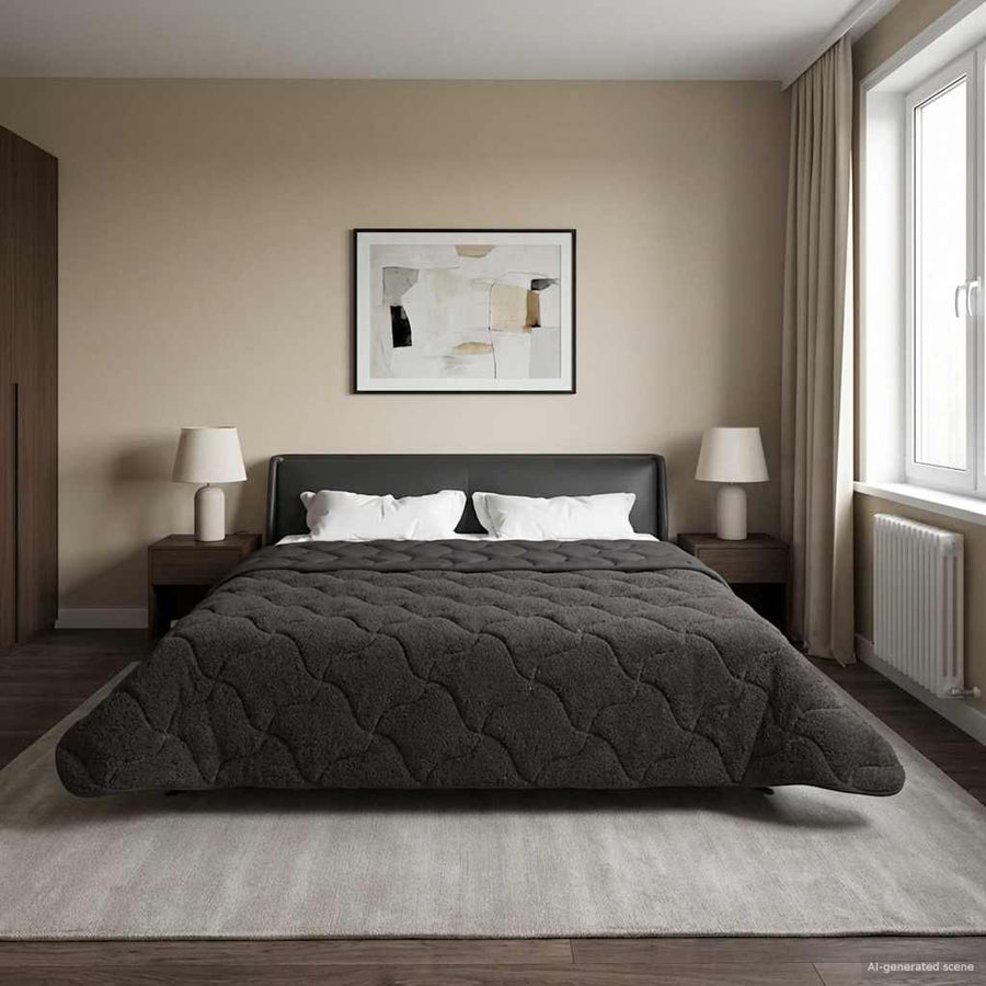 Zomer Dekbed Antraciet 200 x 220 cm Microfiber en Teddy fleece