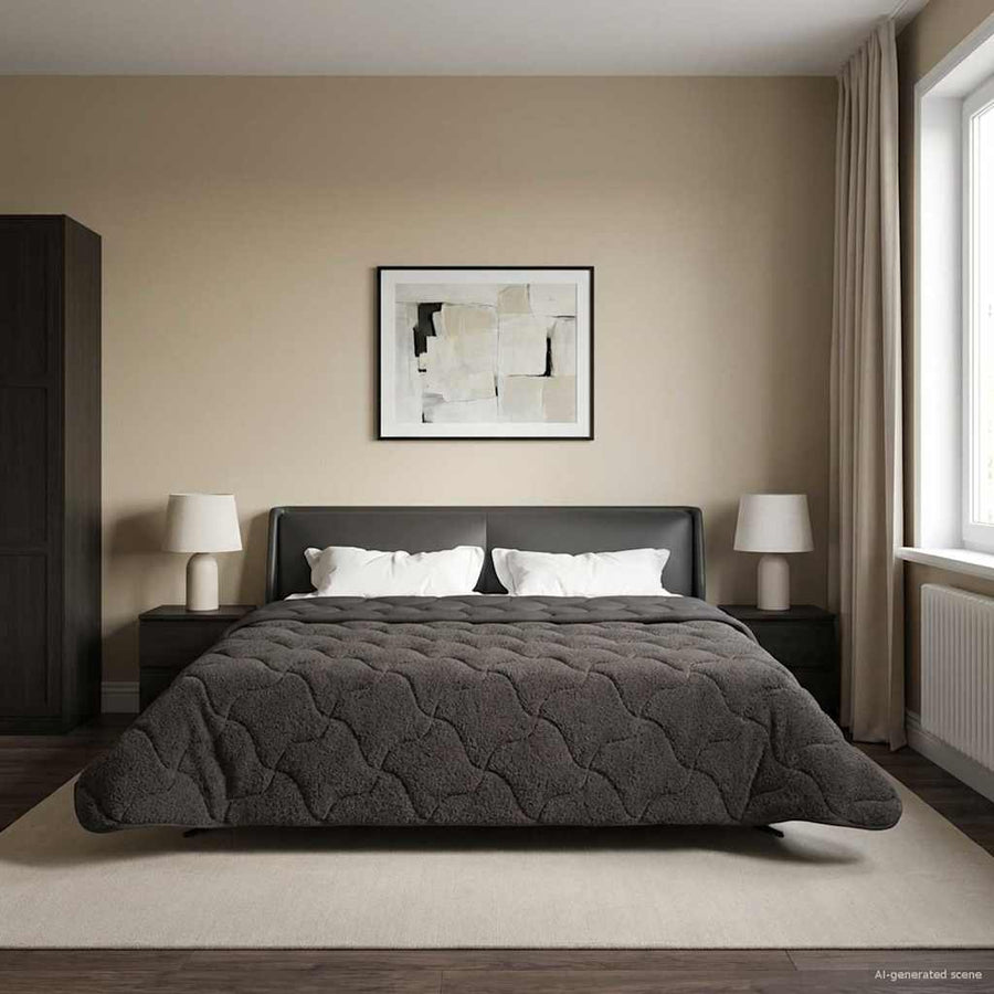 Zomer Dekbed Antraciet 240 x 260 cm Microfiber en Teddy fleece