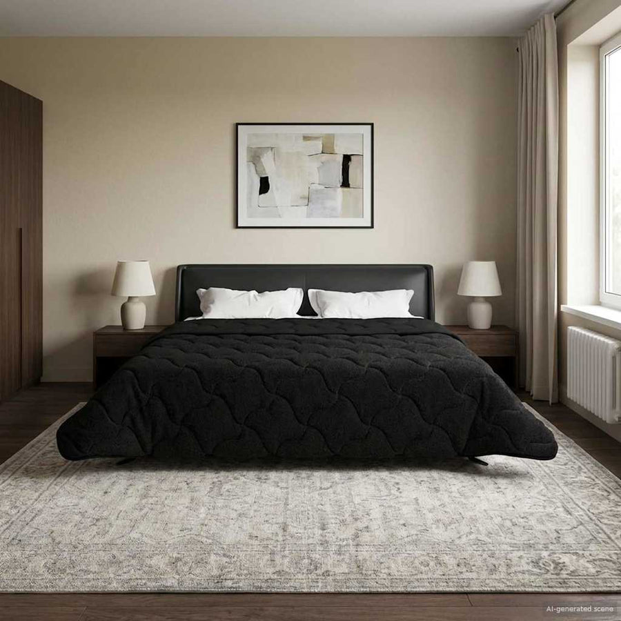 Zomer Dekbed Zwart 200 x 200 cm Microfiber en Teddy fleece