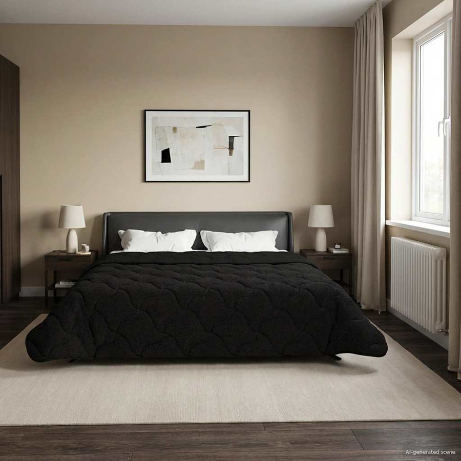Zomer Dekbed Zwart 200 x 240 cm Microfiber en Teddy fleece