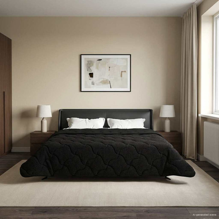 Zomer Dekbed Zwart 200 x 220 cm Microfiber en Teddy fleece