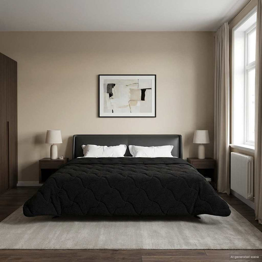 Zomer Dekbed Zwart 220 x 260 cm Microfiber en Teddy fleece