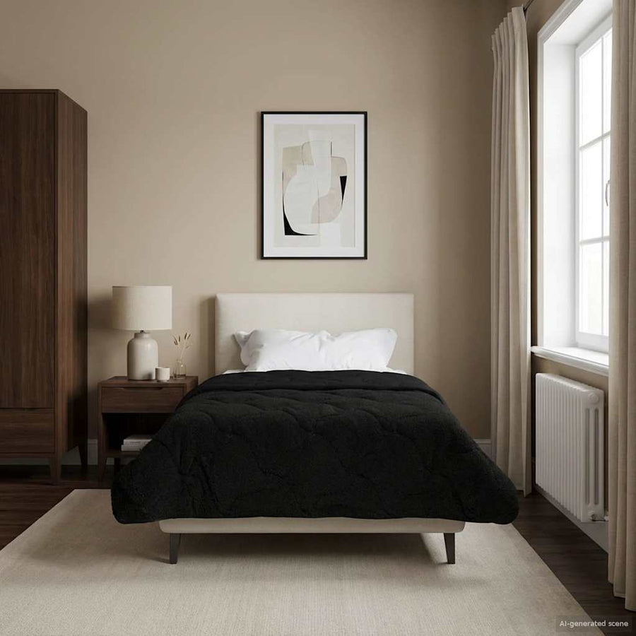 Vol jaar dekbed Zwart 135 x 200 cm Microfiber en Teddy fleece