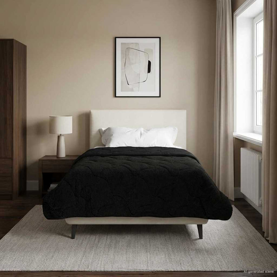 Vol jaar dekbed Zwart 140 x 220 cm Microfiber en Teddy fleece