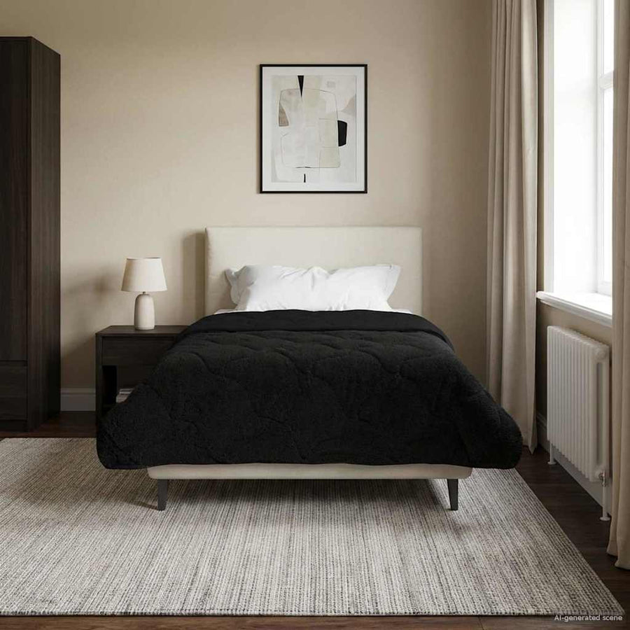 Vol jaar dekbed Zwart 155 x 200 cm Microfiber en Teddy fleece