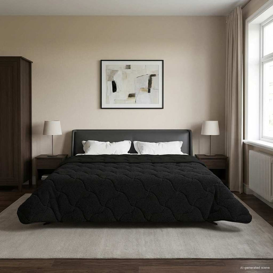 Vol jaar dekbed Zwart 200 x 200 cm Microfiber en Teddy fleece