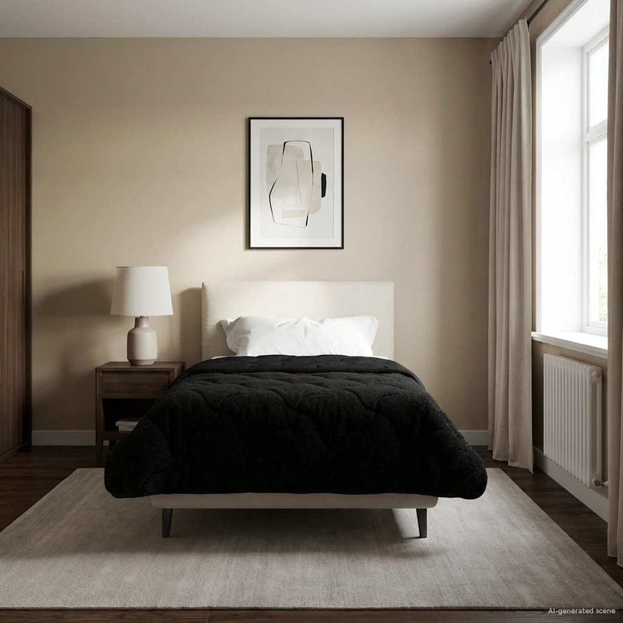 Vol jaar dekbed Zwart 135 x 220 cm Microfiber en Teddy fleece