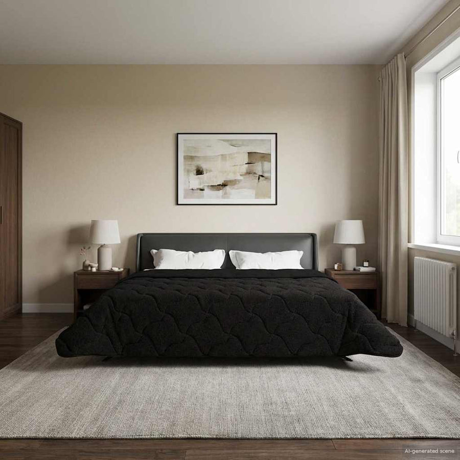Vol jaar dekbed Zwart 200 x 220 cm Microfiber en Teddy fleece