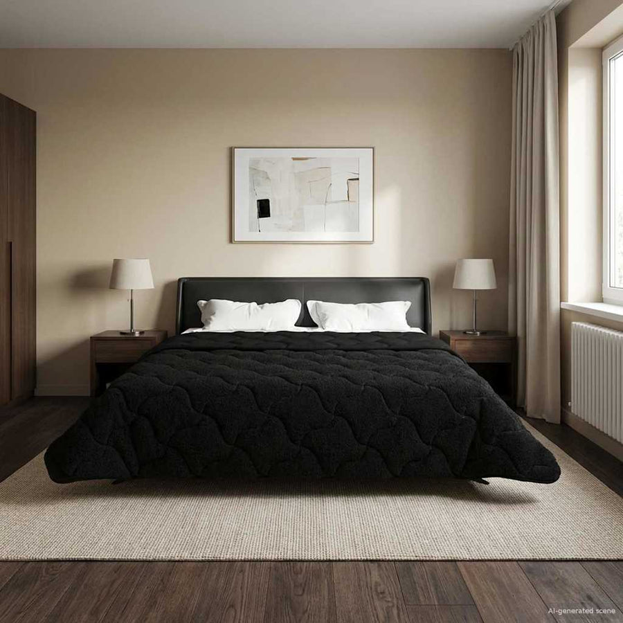 Vol jaar dekbed Zwart 220 x 240 cm Microfiber en Teddy fleece