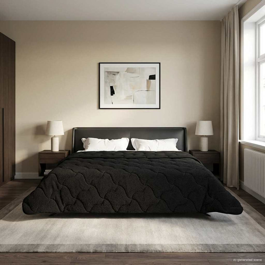Vol jaar dekbed Zwart 220 x 260 cm Microfiber en Teddy fleece