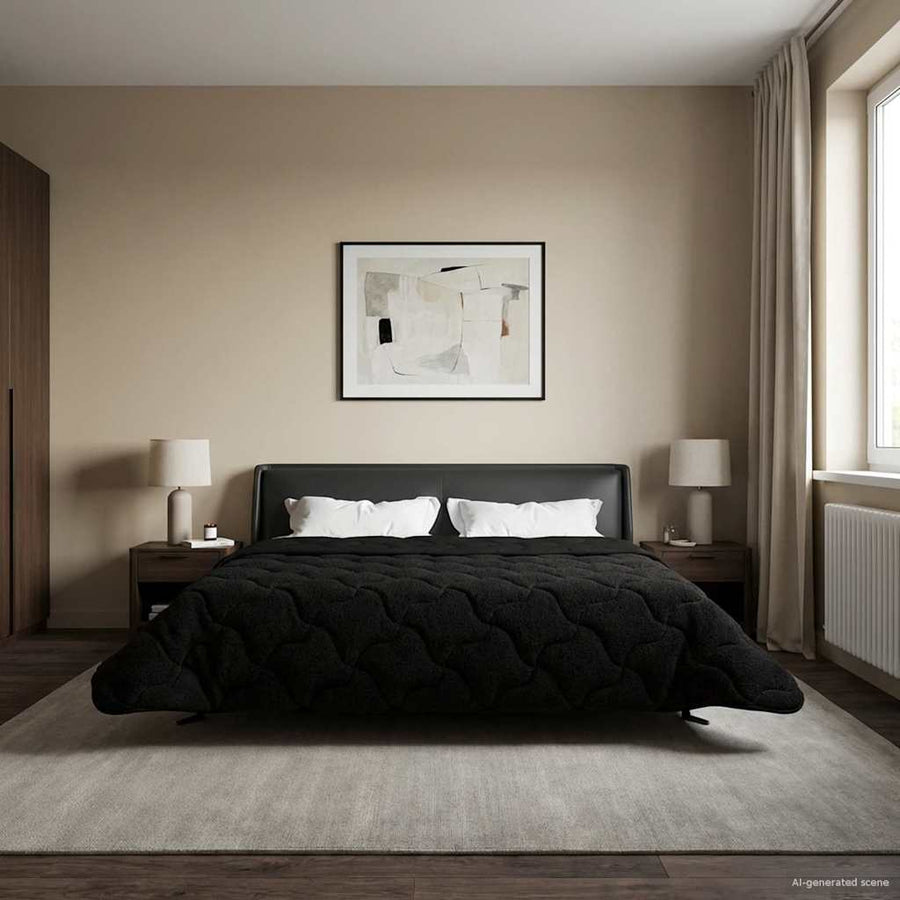 Vol jaar dekbed Zwart 240 x 260 cm Microfiber en Teddy fleece