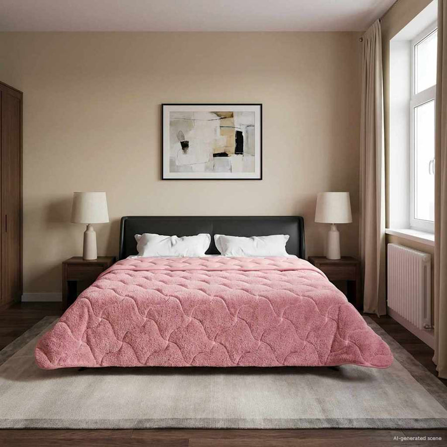 Vol jaar dekbed Roze 200 x 200 cm Microfiber en Teddy fleece