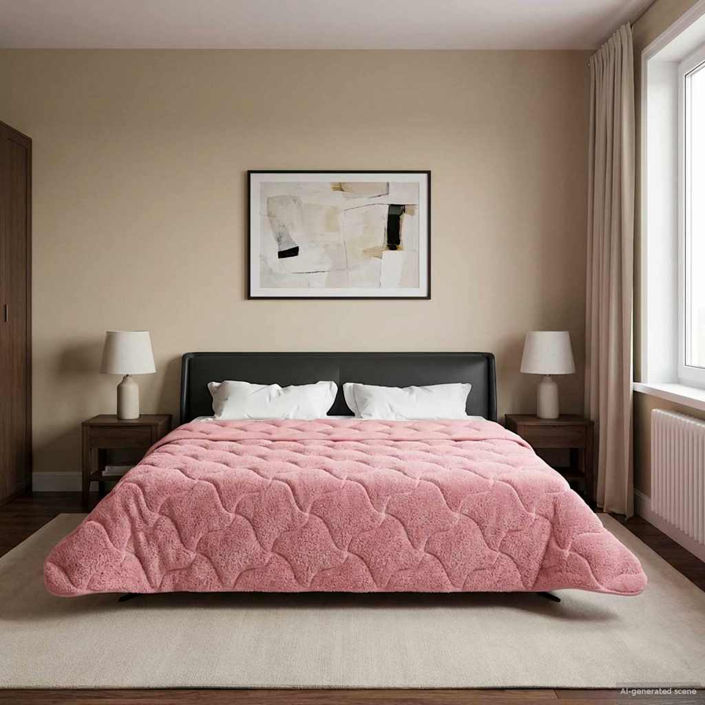Vol jaar dekbed Roze 220 x 260 cm Microfiber en Teddy fleece