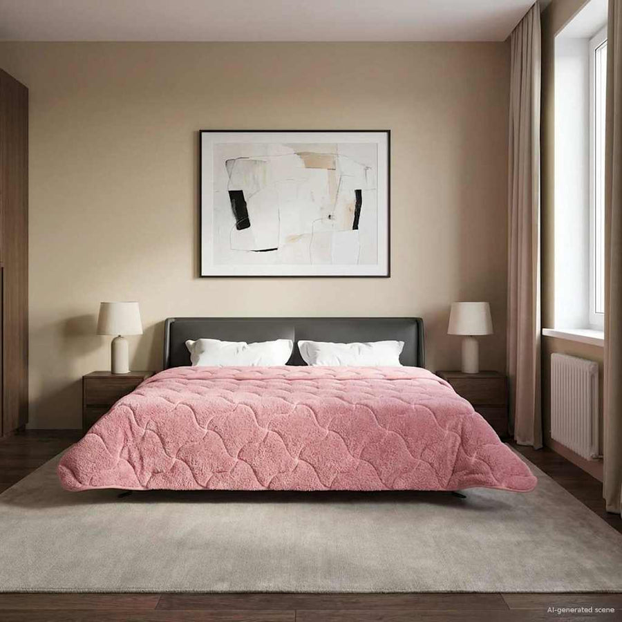Vol jaar dekbed Roze 240 x 260 cm Microfiber en Teddy fleece