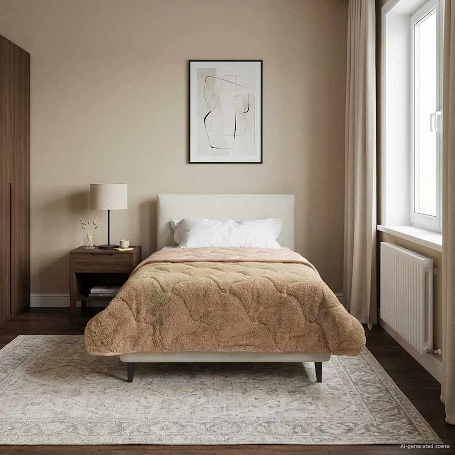 Vol jaar dekbed Taupe 135 x 200 cm Microfiber en Teddy fleece