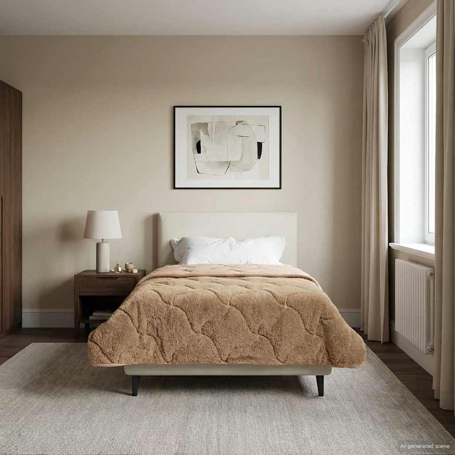 Vol jaar dekbed Taupe 155 x 200 cm Microfiber en Teddy fleece