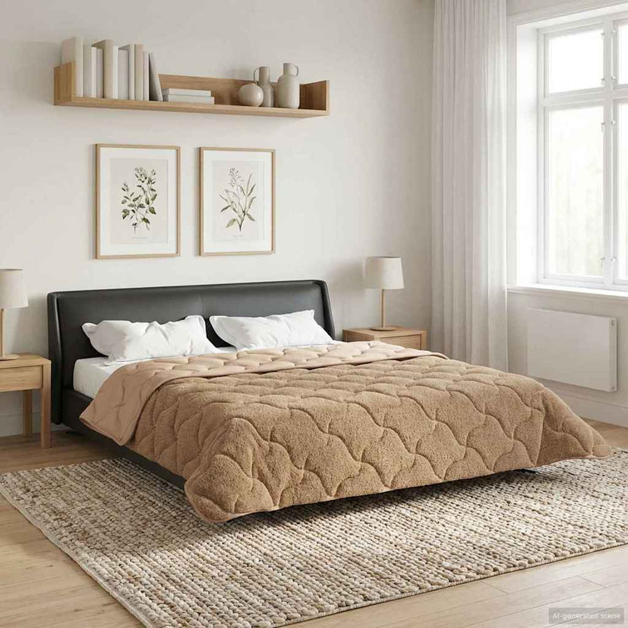 Vol jaar dekbed Taupe 200 x 200 cm Microfiber en Teddy fleece