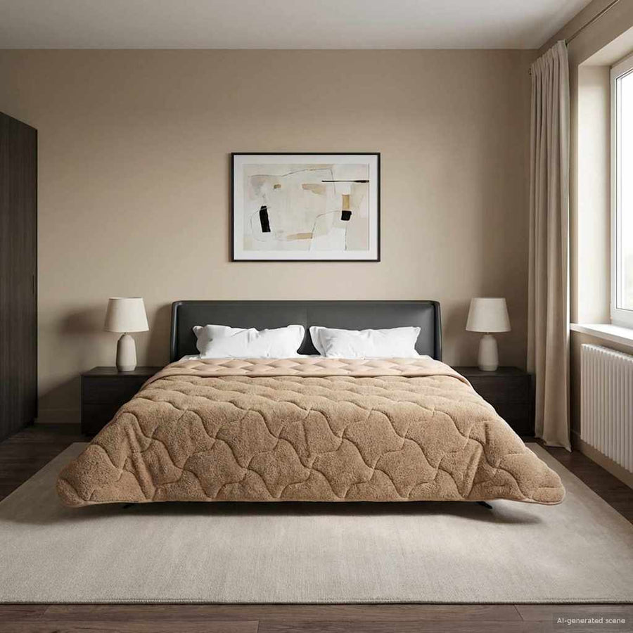 Vol jaar dekbed Taupe 200 x 200 cm Microfiber en Teddy fleece