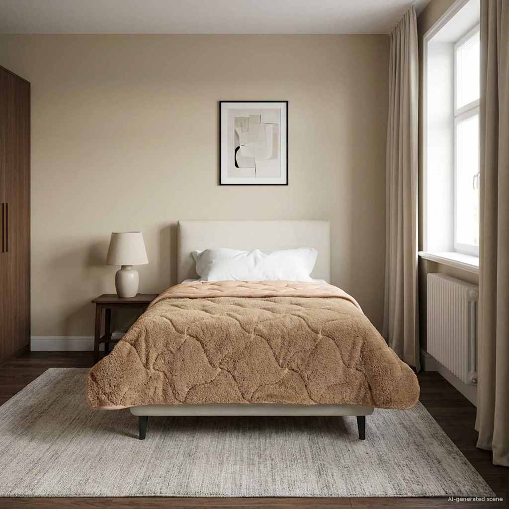 Vol jaar dekbed Taupe 135 x 220 cm Microfiber en Teddy fleece