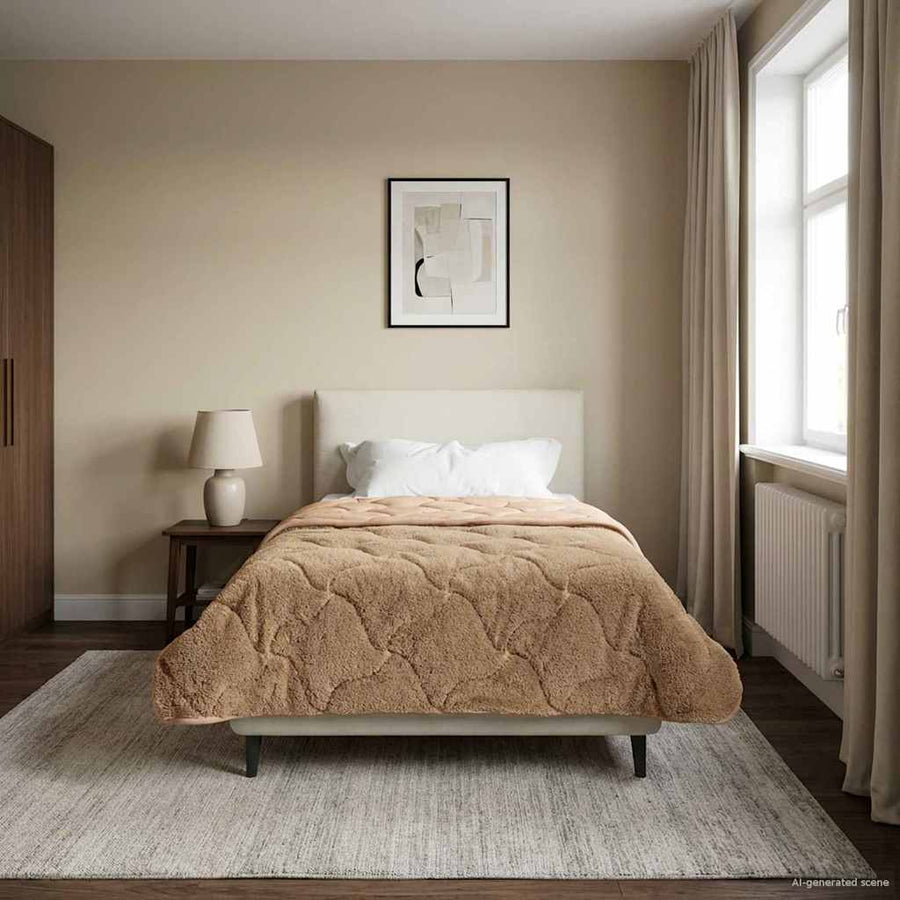 Vol jaar dekbed Taupe 135 x 220 cm Microfiber en Teddy fleece