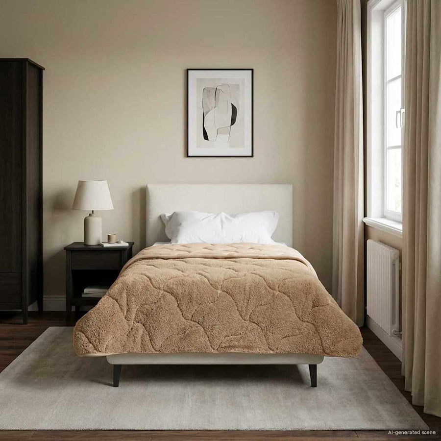 Vol jaar dekbed Taupe 155 x 220 cm Microfiber en Teddy fleece