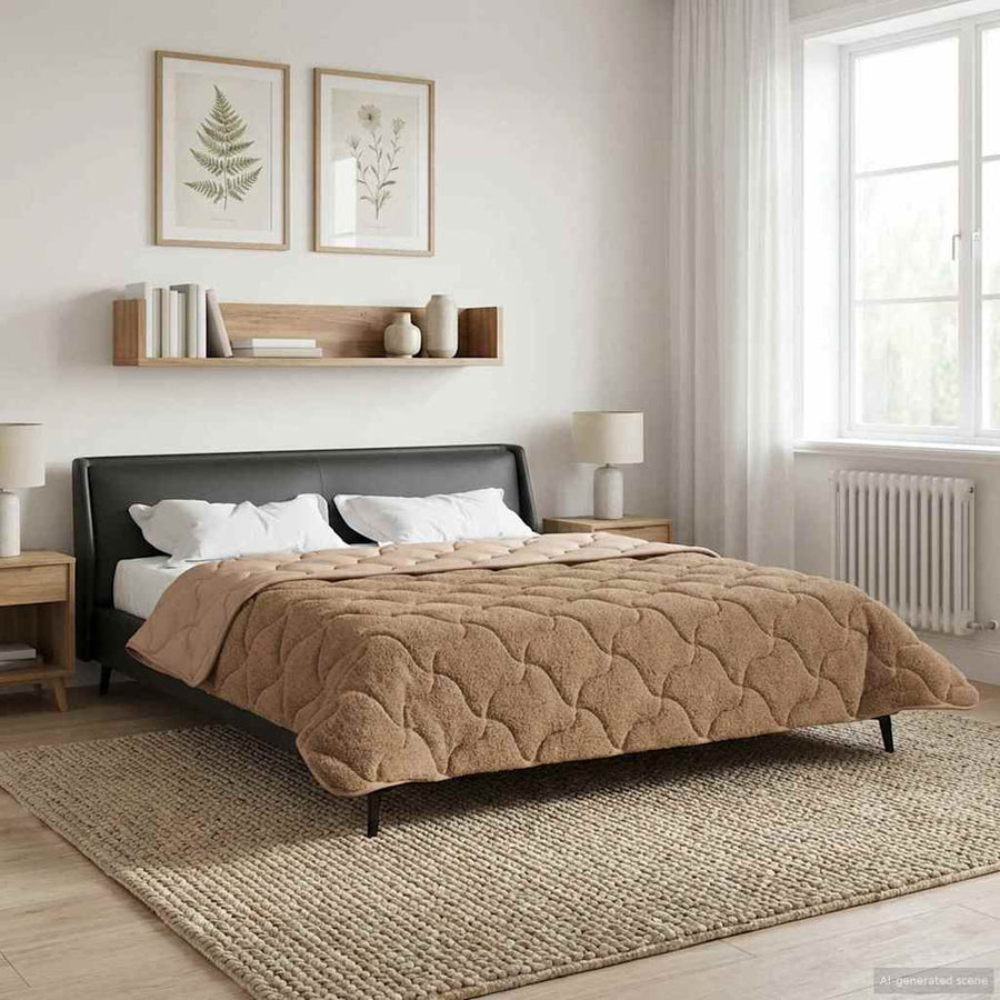 Vol jaar dekbed Taupe 200 x 220 cm Microfiber en Teddy fleece