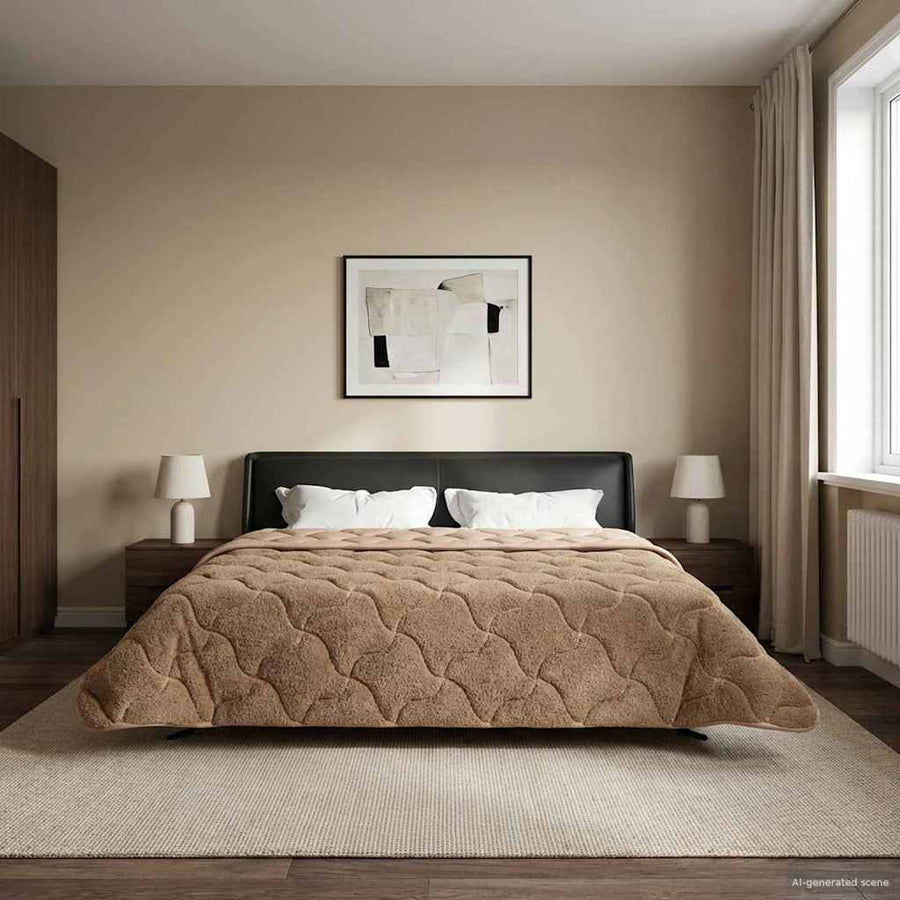 Vol jaar dekbed Taupe 200 x 220 cm Microfiber en Teddy fleece