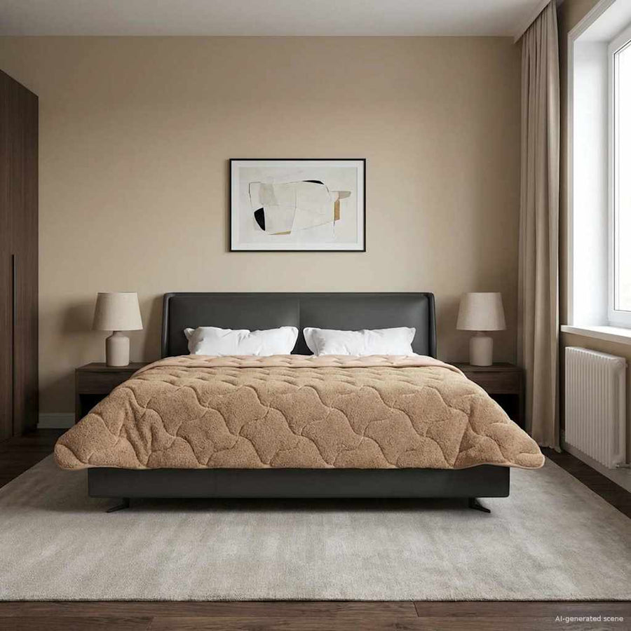 Vol jaar dekbed Taupe 220 x 240 cm Microfiber en Teddy fleece