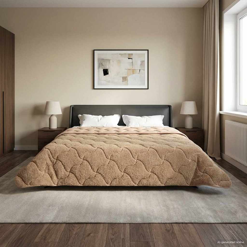 Vol jaar dekbed Taupe 220 x 260 cm Microfiber en Teddy fleece