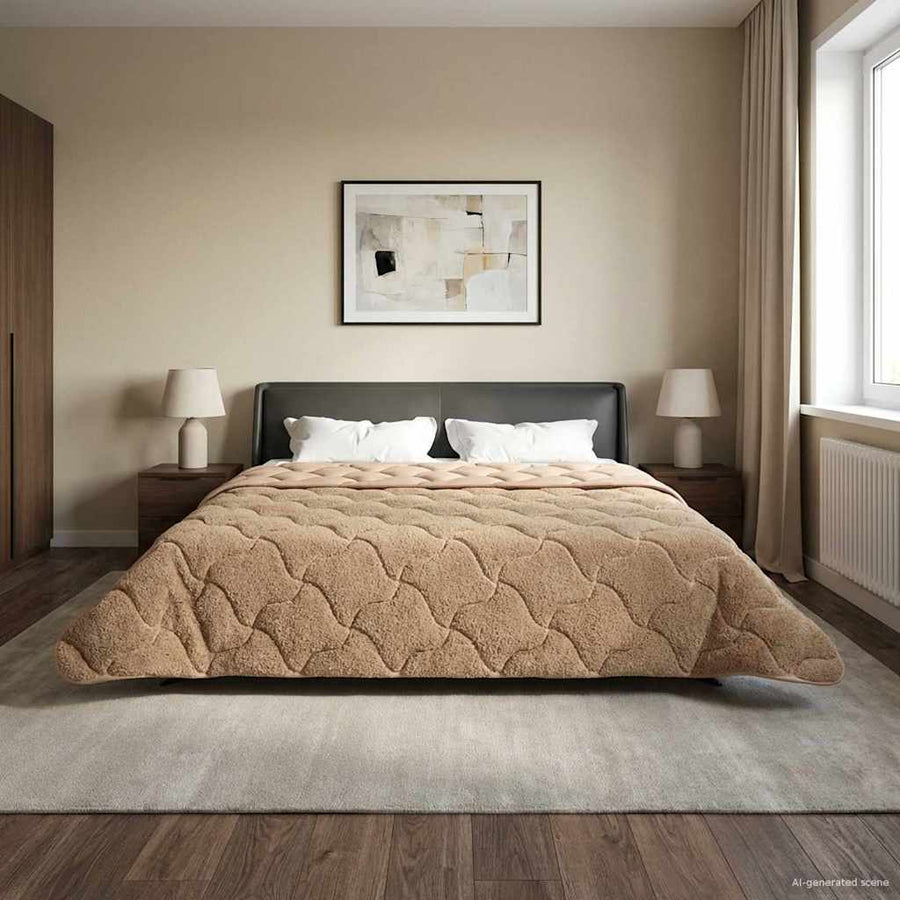 Vol jaar dekbed Taupe 220 x 260 cm Microfiber en Teddy fleece