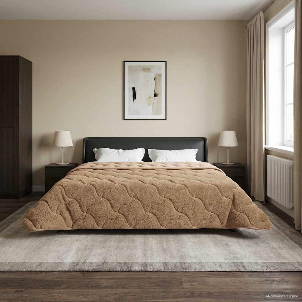 Vol jaar dekbed Taupe 240 x 260 cm Microfiber en Teddy fleece