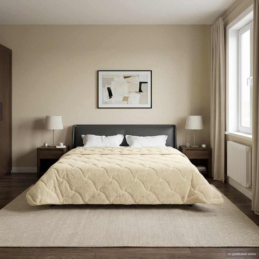 Vol jaar dekbed Crème 220 x 260 cm Microfiber en Teddy fleece