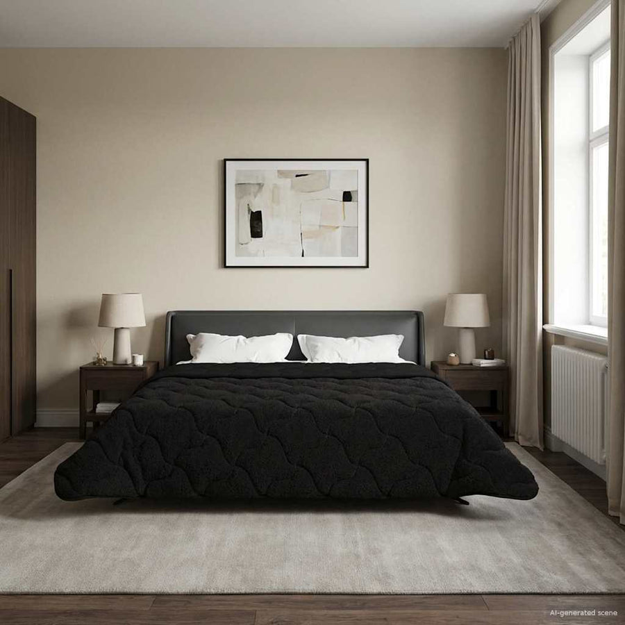 Winter Dekbed Zwart 220 x 240 cm Microfiber en Teddy fleece