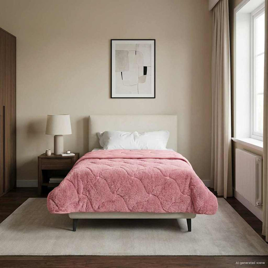 Winter Dekbed Roze 135 x 200 cm Microfiber en Teddy fleece