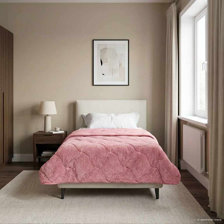 Winter Dekbed Roze 140 x 220 cm Microfiber en Teddy fleece