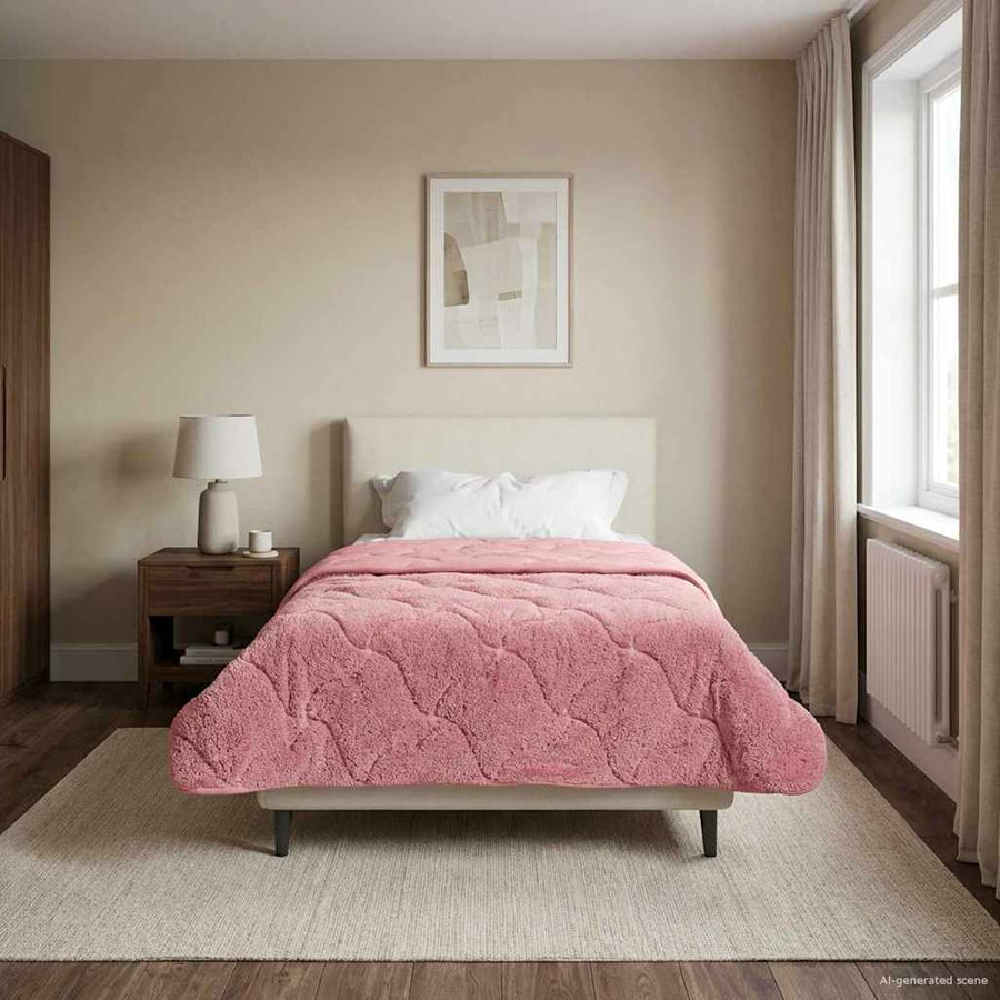 Winter Dekbed Roze 155 x 200 cm Microfiber en Teddy fleece
