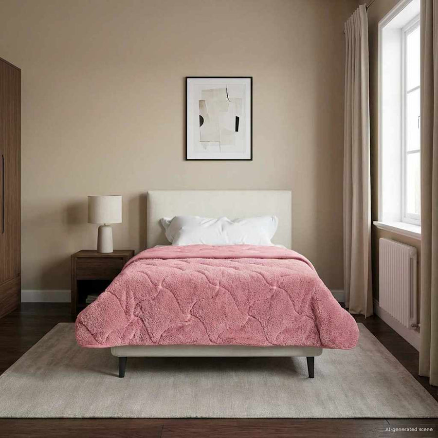 Winter Dekbed Roze 135 x 200 cm Microfiber en Teddy fleece