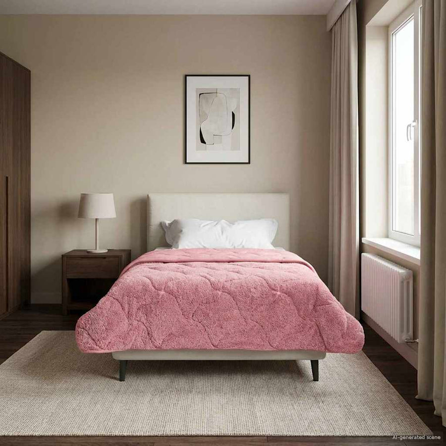 Winter Dekbed Roze 140 x 220 cm Microfiber en Teddy fleece
