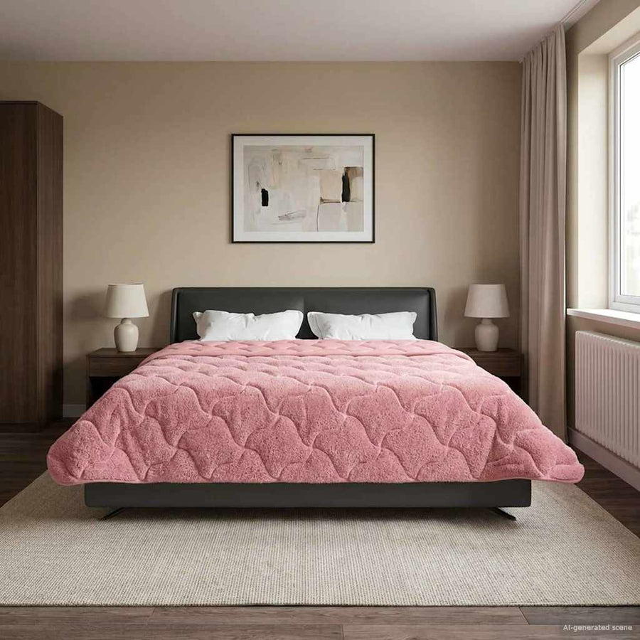 Winter Dekbed Roze 220 x 260 cm Microfiber en Teddy fleece