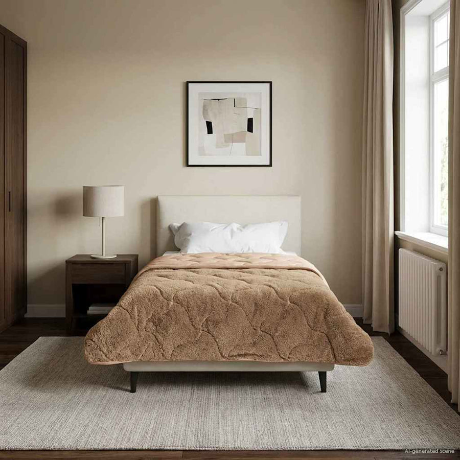 Winter Dekbed Taupe 140 x 220 cm Microfiber en Teddy fleece