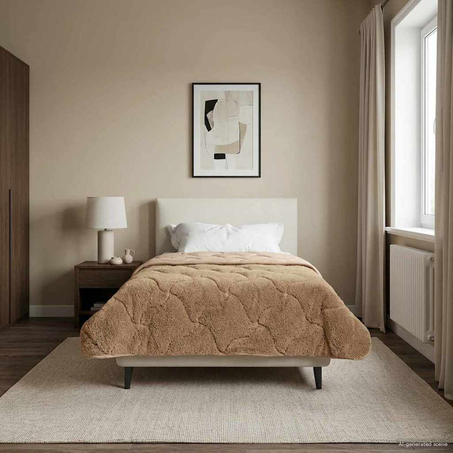 Winter Dekbed Taupe 140 x 220 cm Microfiber en Teddy fleece