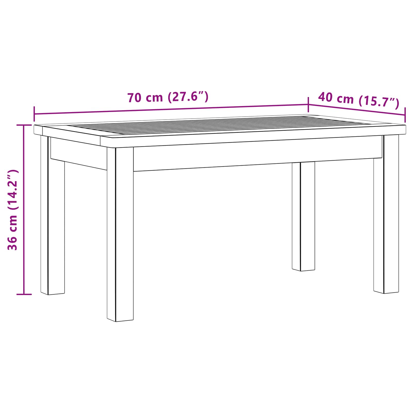 Salontafel Licht acacia 70 x 40 x 36 cm Massief Acaciahout