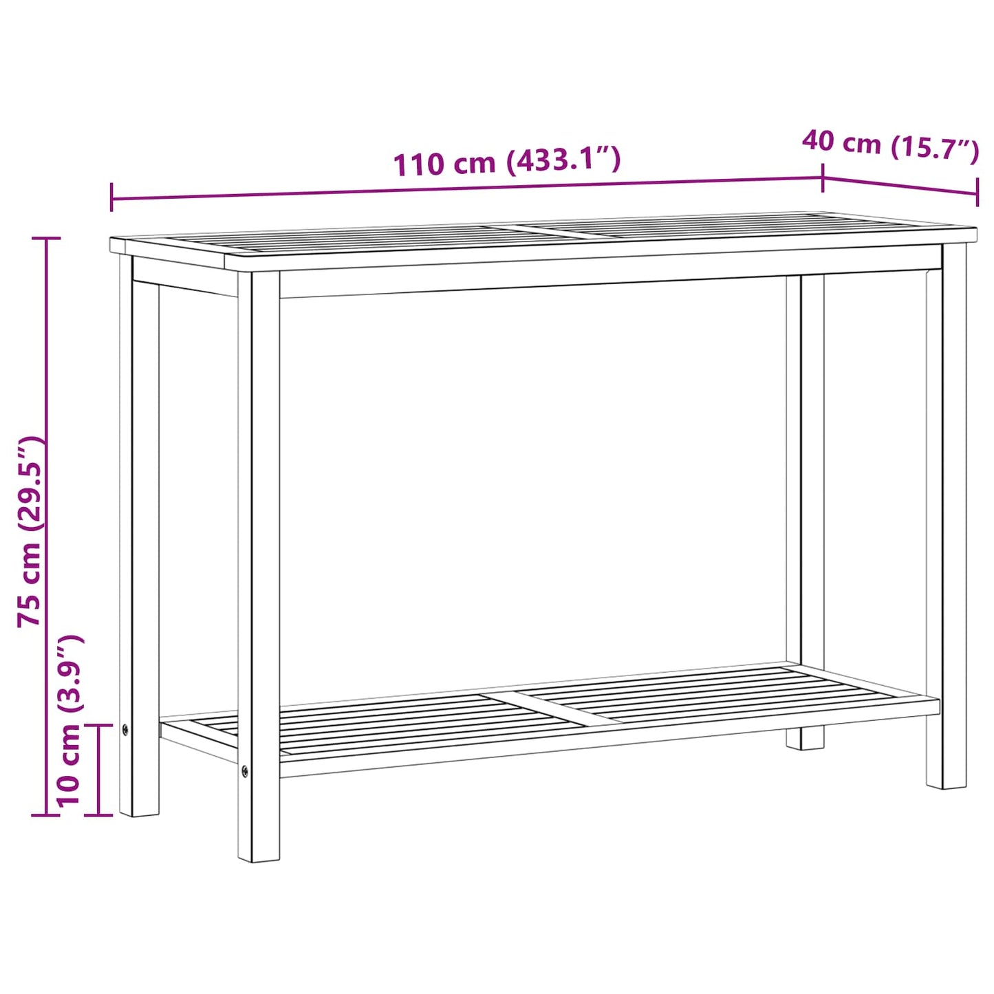 Tuin Console Tafel Licht acacia 110 x 40 x 75 cm