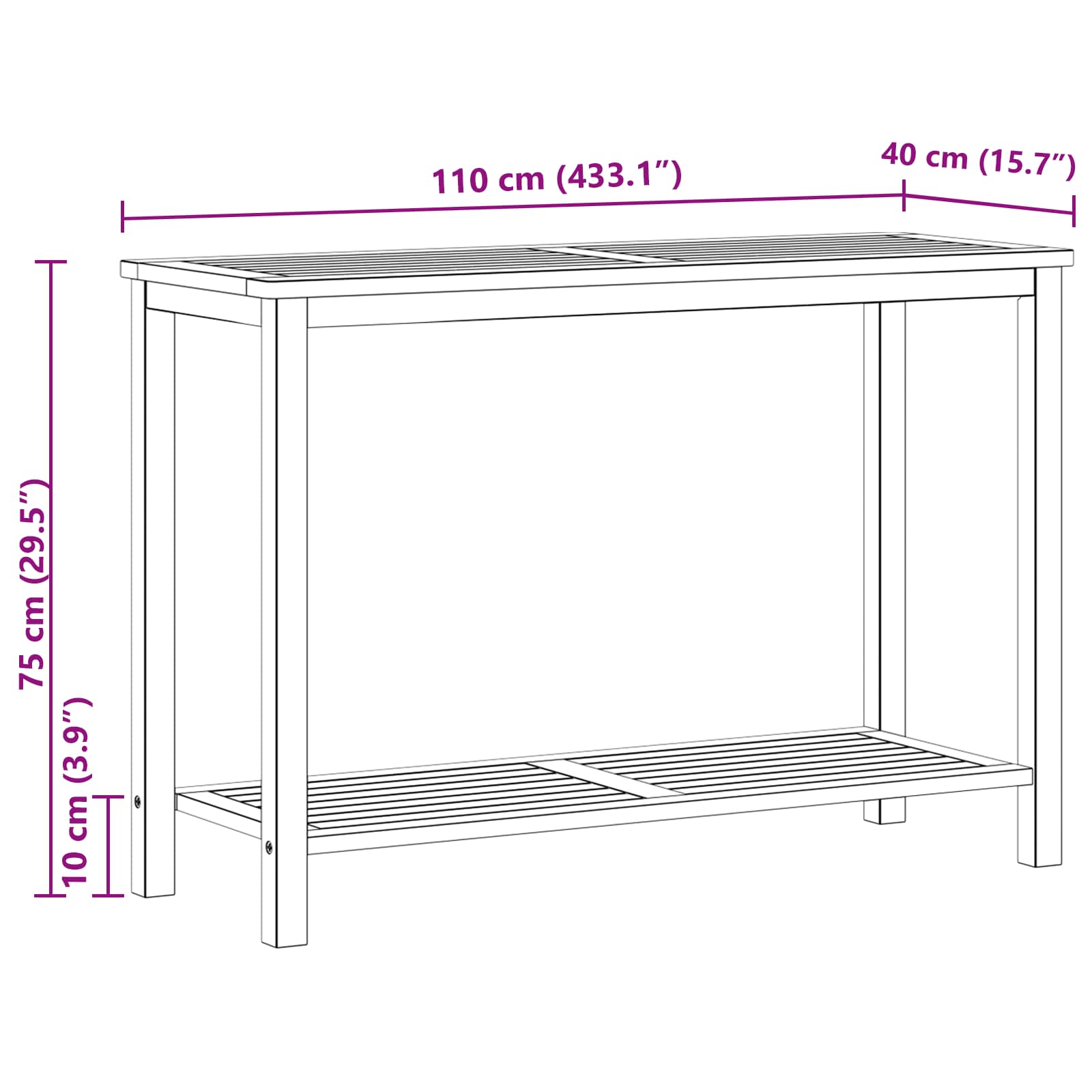 Tuin Console Tafel Licht acacia 110 x 40 x 75 cm