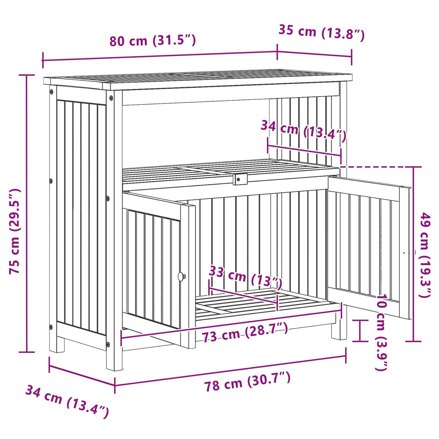 Tuin Console Tafel Licht acacia 80 x 35 x 75 cm