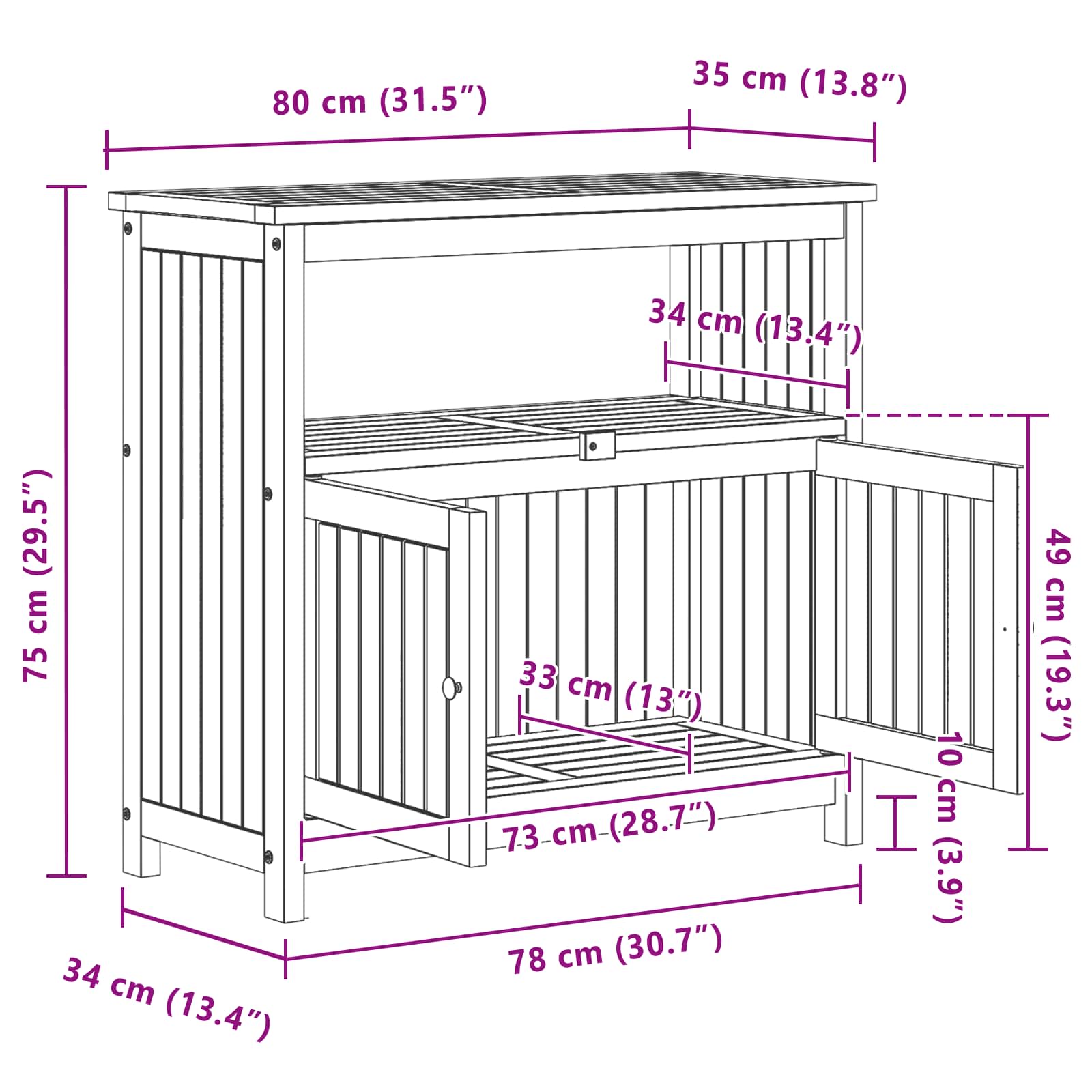 Tuin Console Tafel Licht acacia 80 x 35 x 75 cm
